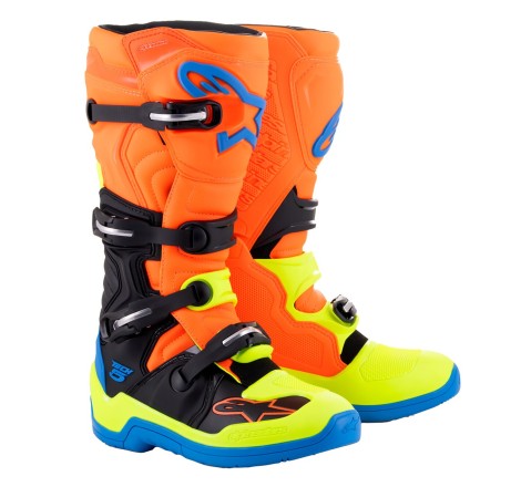 Bottes Alpinestars Tech 5 Orange Fluo Bleu Enamel Jaune Fluo Pointure 40.5