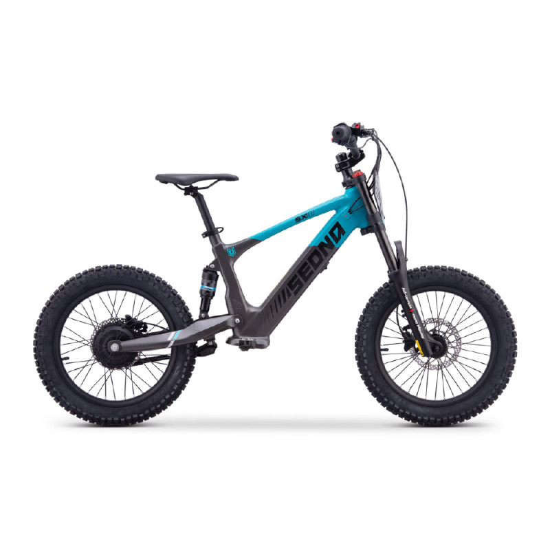 Draisienne électrique Sedna SX 18 pouces coloris bleu, idéale pour l'apprentissage de l'équilibre chez les enfants de 4 à 7 ans