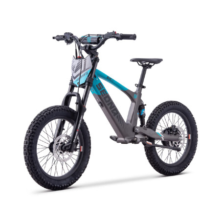 Draisienne électrique Sedna SX 18 pouces coloris bleu, idéale pour l'apprentissage de l'équilibre chez les enfants de 4 à 7 ans