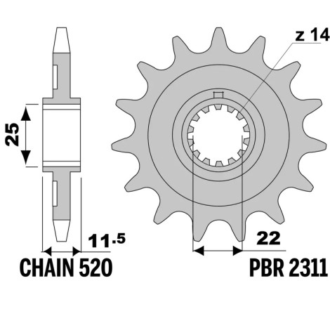 Pignon PBR acier standard 2311 - 520
