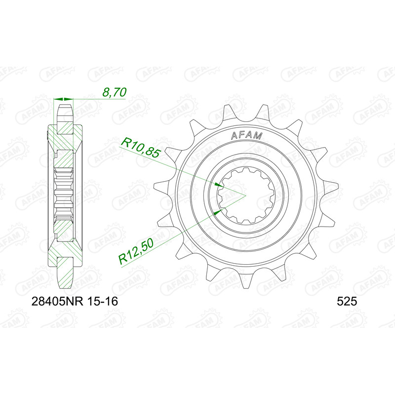 Pignon AFAM acier anti-bruit 28405NR - 525