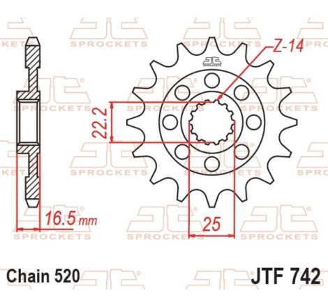Pignon JT SPROCKETS acier anti-bruit 742 - 520