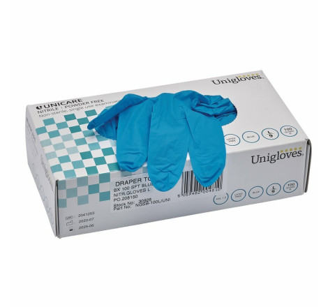 Gants nitrile d’atelier DRAPER bleu (100 pièces)