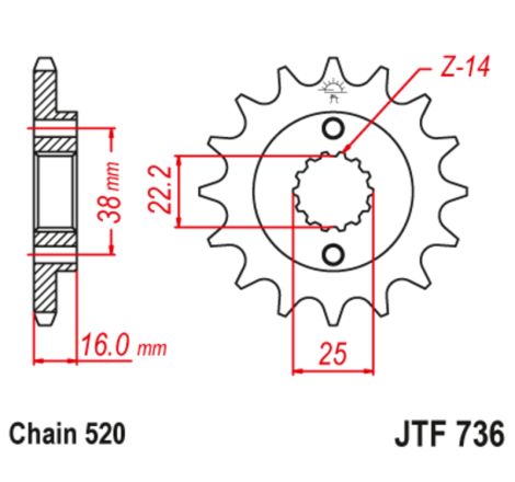 Kit chaîne EK/JT 520 MVXZ2 - 15/46-104 - Couronne acier standard