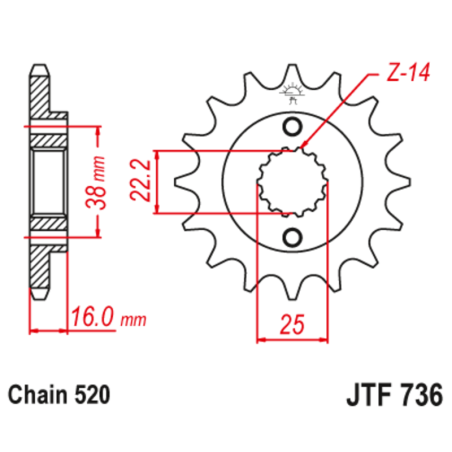 Kit chaîne EK/JT 520 MVXZ2 - 15/46-104 - Couronne acier standard