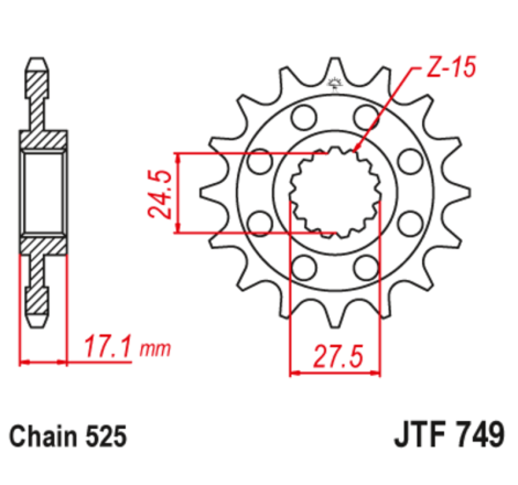 Kit chaîne EK/JT 525 ZVX3 - 16/42-124 - Couronne acier standard