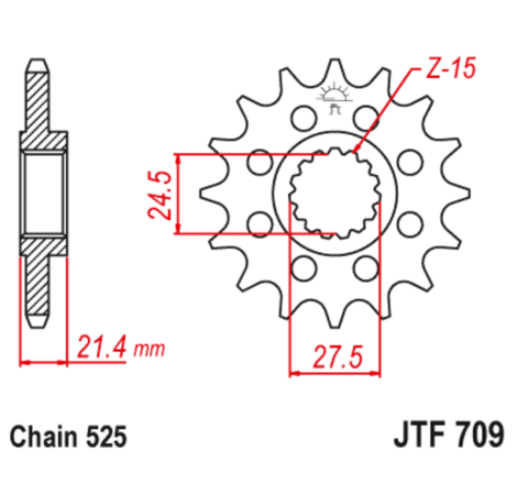 Kit chaîne EK/JT 525 MVXZ2 - 16/44-108 - Couronne acier standard
