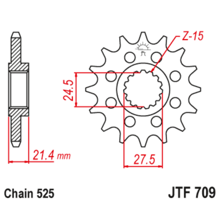 Kit chaîne EK/JT 525 MVXZ2 - 16/44-108 - Couronne acier standard
