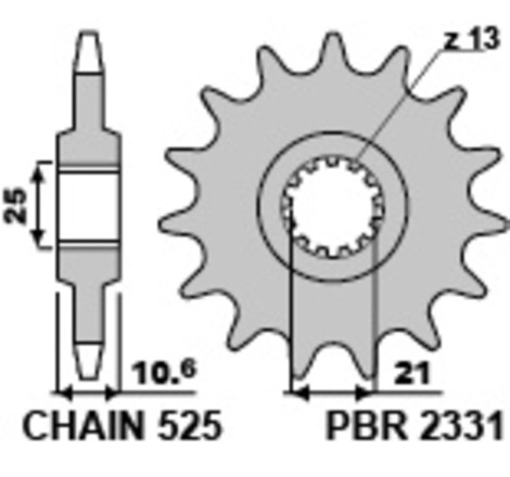 Kit chaîne EK/PBR 525 MVXZ2 - 15/43-108 - Couronne acier standard