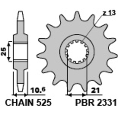 Kit chaîne EK/PBR 525 MVXZ2 - 15/43-108 - Couronne acier standard
