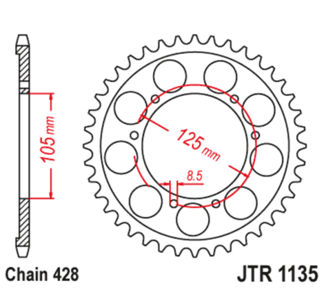 Kit chaîne EK/JT 428 DEH - 13/69-142 - Couronne acier standard
