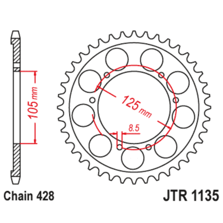Kit chaîne EK/JT 428 DEH - 13/69-142 - Couronne acier standard