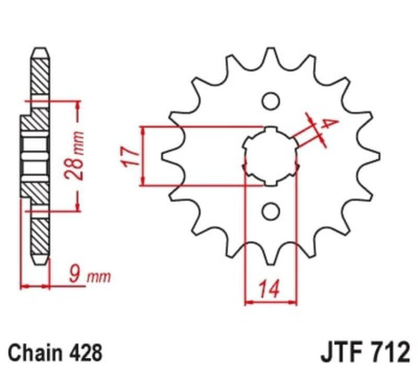 Kit chaîne EK/JT 428 DEH - 13/69-142 - Couronne acier standard