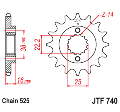 Kit chaîne EK/JT 525 ZVX3 - 15/43-114 - Couronne acier standard