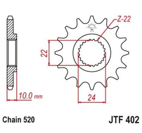 Kit chaîne EK/JT 520 MVXZ2 - 16/47-112 - Couronne acier standard