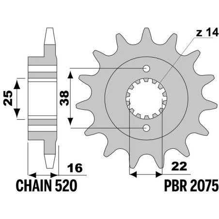 Kit chaîne EK/PBR 520 ZVX3 - 15/42-110 - Couronne acier standard