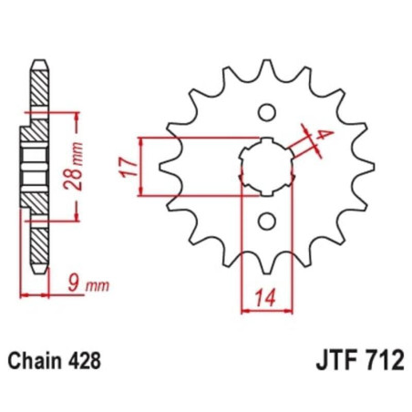 Kit chaîne EK/JT 428 DEH - 13/60-136 - Couronne acier standard