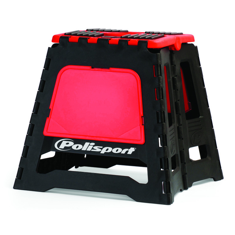 Lève-moto fixe POLISPORT repliable rouge CR/noir pour entretien et stockage sécurisé