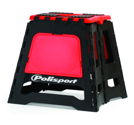 Lève-moto fixe POLISPORT repliable rouge CR/noir pour entretien et stockage sécurisé
