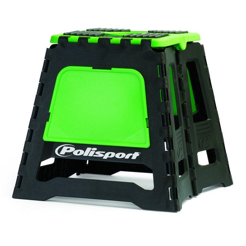 Lève-moto fixe POLISPORT repliable vert/noir pour entretien et stockage sécurisé