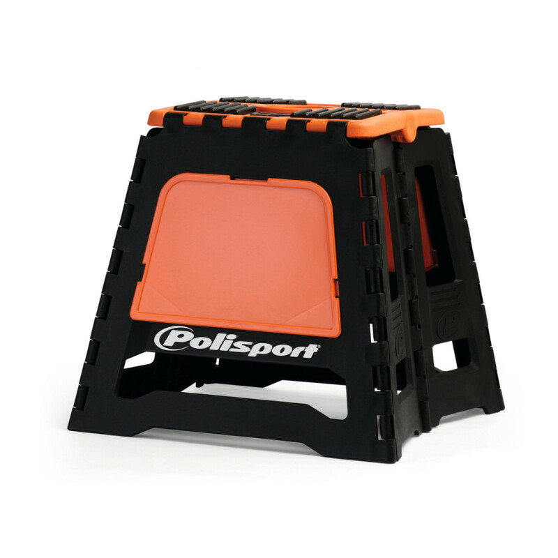 Lève-moto fixe POLISPORT repliable orange/noir pour entretien et stockage sécurisé