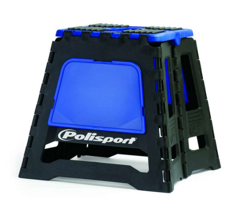 Lève-moto fixe POLISPORT repliable bleu/noir pour entretien et stockage sécurisé