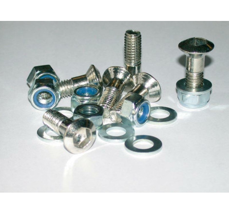 Kit de 6 vis de couronne BIHR avec écrous + rondelles de couronne têtes fraisées M8x1,00x30mm argent