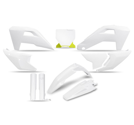 Kit plastiques complet + protections de fourche UFO Blanc / OEM pour Husqvarna TC / FC 125 / 250 / 350 / 450