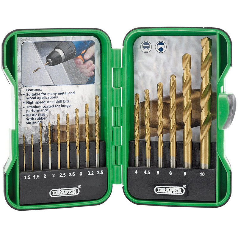 Boîte de 15 Forets DRAPER HSS Titane 1 à 10 mm | Coffret Complet