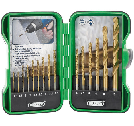 Boîte de 15 Forets DRAPER HSS Titane 1 à 10 mm | Coffret Complet