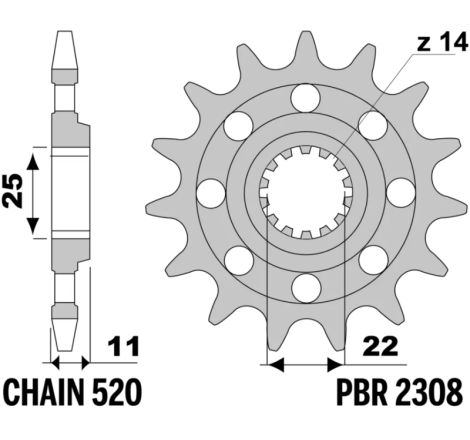 Pignon PBR acier standard - 520