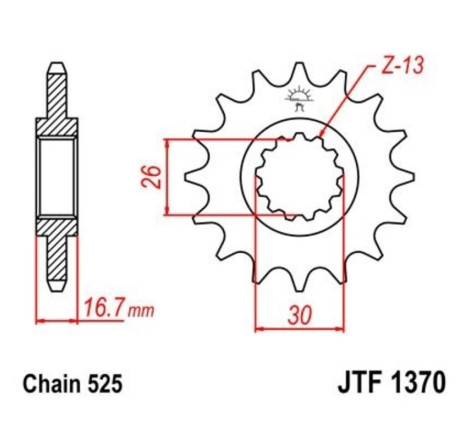 EK/JT Kit chaîne  525ZVX3 - 16/40-122 - Couronne acier standard