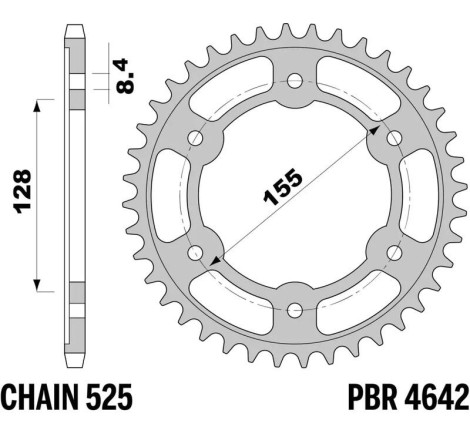 Kit chaîne EK/PBR 525Z/3D - 17/38-112 - Couronne acier standard