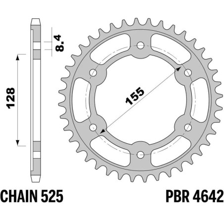 Kit chaîne EK/PBR 525Z/3D - 17/38-112 - Couronne acier standard