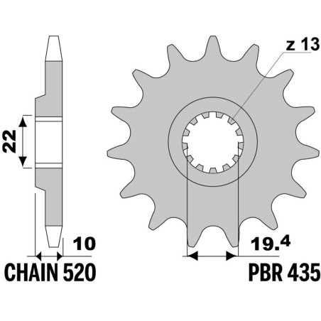 Kit chaîne EK/PBR 520 SRX2 - 15/43-112 - Couronne acier standard