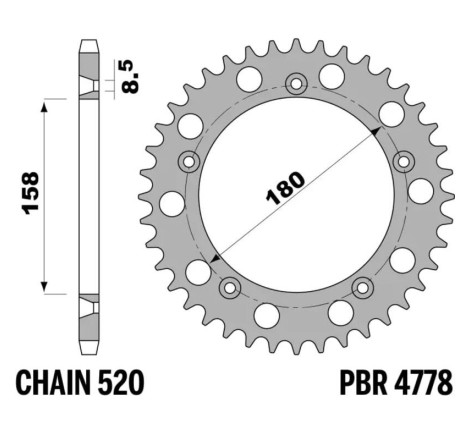 Kit chaîne EK/PBR 520 SRX2 - 15/43-116 - Couronne acier standard