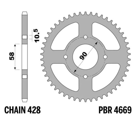 EK/JT Kit chaîne  428SR - 14/45-122 - Couronne acier standard