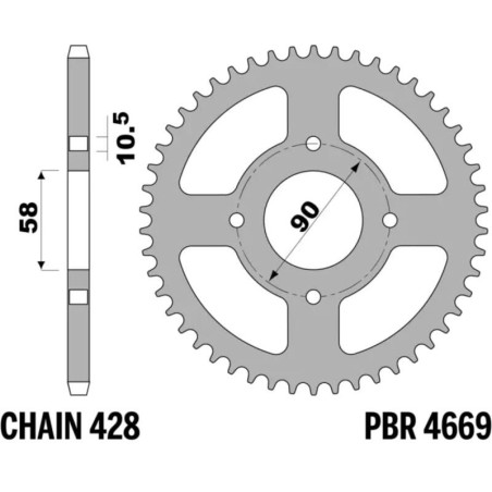 EK/JT Kit chaîne  428ZVX - 14/45-122 - Couronne acier standard