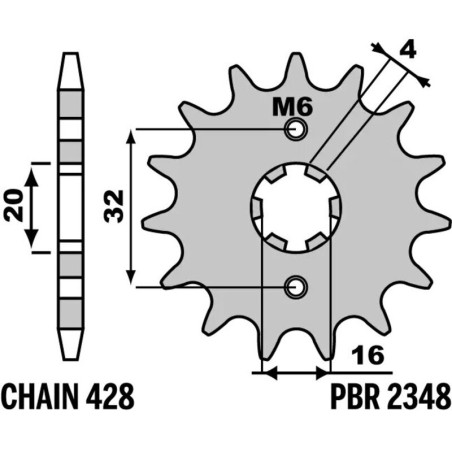 EK/JT Kit chaîne  428ZVX - 14/45-122 - Couronne acier standard