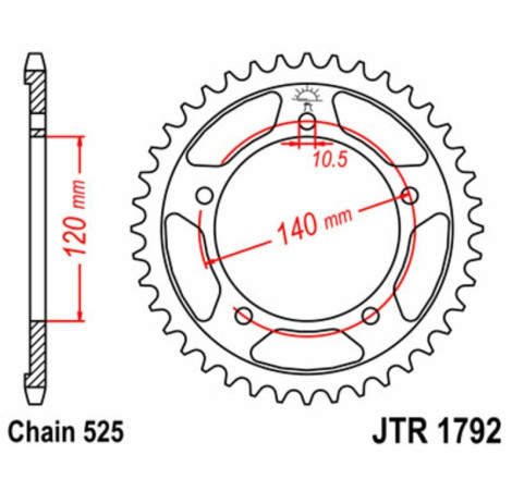 EK/JT Kit chaîne  525ZVX3 - 17/45-120 - Couronne acier standard