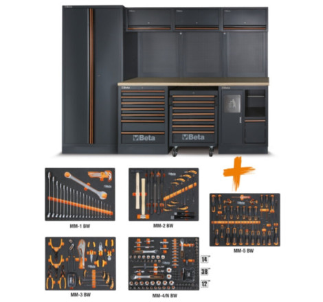 Combinaison d'ameublement d'atelier BETA TOOLS C45PRO 2.0 W avec 268 outils Beta Worker