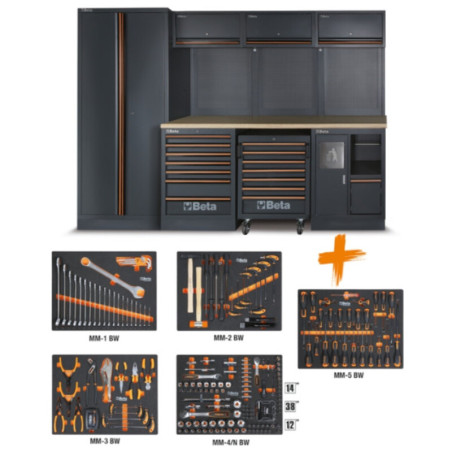Combinaison d'ameublement d'atelier BETA TOOLS C45PRO 2.0 W avec 268 outils Beta Worker
