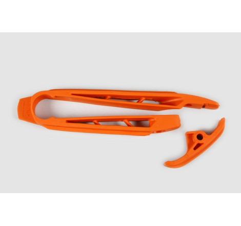 Kit patin de bras oscillant + patin de chaîne inférieur UFO orange 125/250/450 SX/SX-F 2007 à 2010