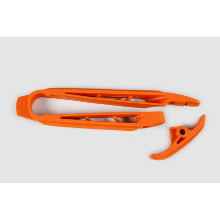 Kit patin de bras oscillant + patin de chaîne inférieur UFO orange 125/250/450 SX/SX-F 2007 à 2010