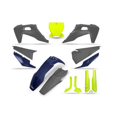 Kit plastiques UFO Jaune Fluo/Bleu/Gris pour KTM TC / FC 125 / 250 / 350 / 450 – 2019 à 2022