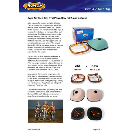 Filtre à air TWIN AIR kit Powerflow 250/350/450 SX-F 2011 à 2015