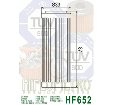 Filtre à huile HIFLOFILTRO HF652 – 250/350/450 SX-F / FC / MC-F