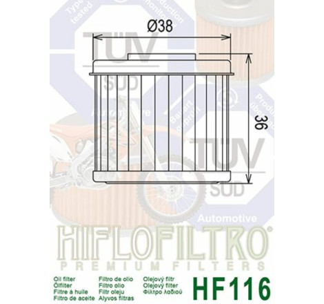 Filtre à huile HIFLOFILTRO HF116 – Honda 250/450 CRF (2004-2023)