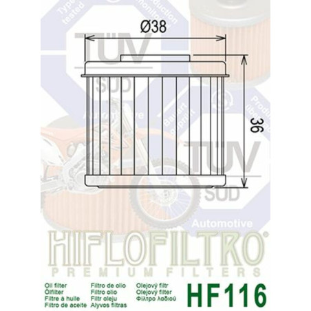 Filtre à huile HIFLOFILTRO HF116 – Honda 250/450 CRF (2004-2023)