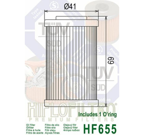 Filtre à huile HIFLOFILTRO HF655 – 250/450 SX-F / FC